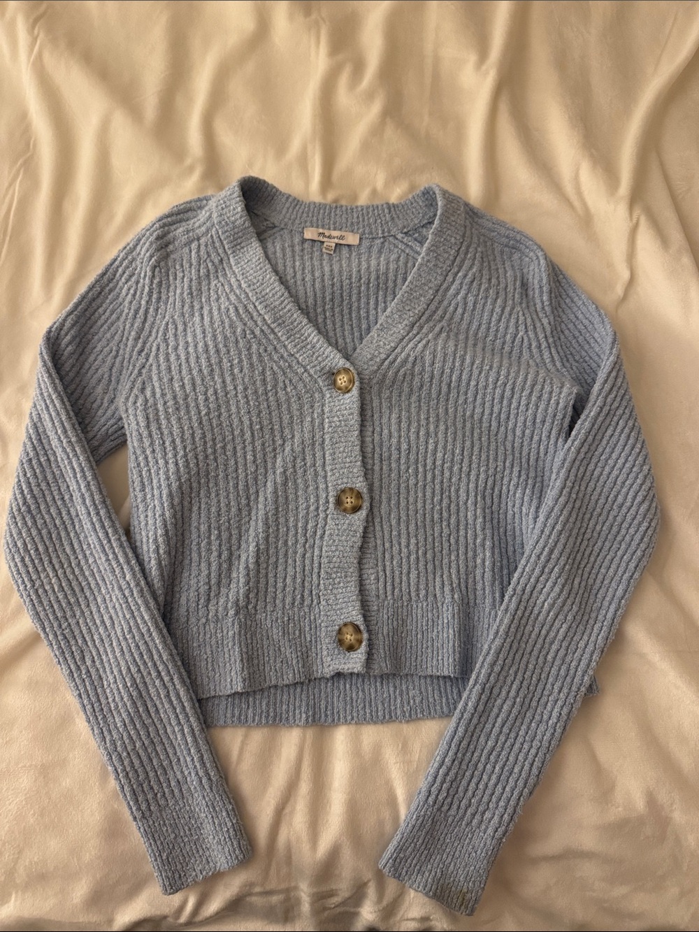 Madewell Light Blue Ribbed V-Neck Button Cardigan